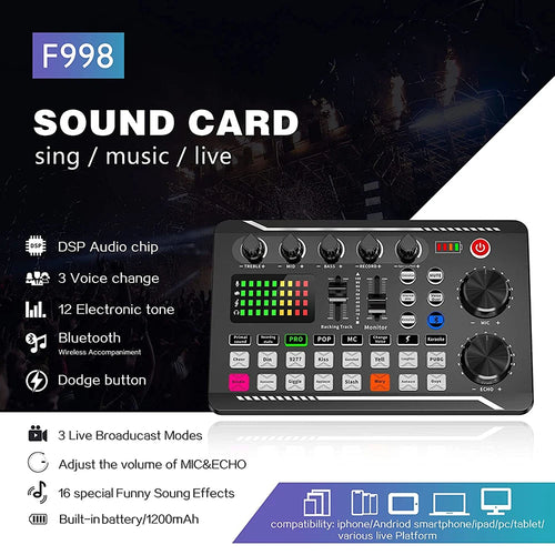 Kit de microphone à bras articulé et carte son F998 pour enregistrement, karaoké, podcast en direct et studio, microphone professionnel pour téléphone