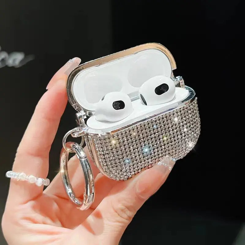 Plated Sparkling Diamond Bluetooth Headphone Case for Apple AirPods 1 3 4th Gen Pro2 Keychain Shockproof Earphone Cover